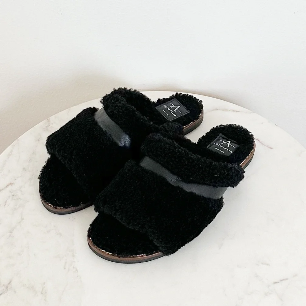 Aquatalia Alina Genuine Shearling & Leather Slipper Slide Sandal Mule Size 7.5 - Picture 5 of 9